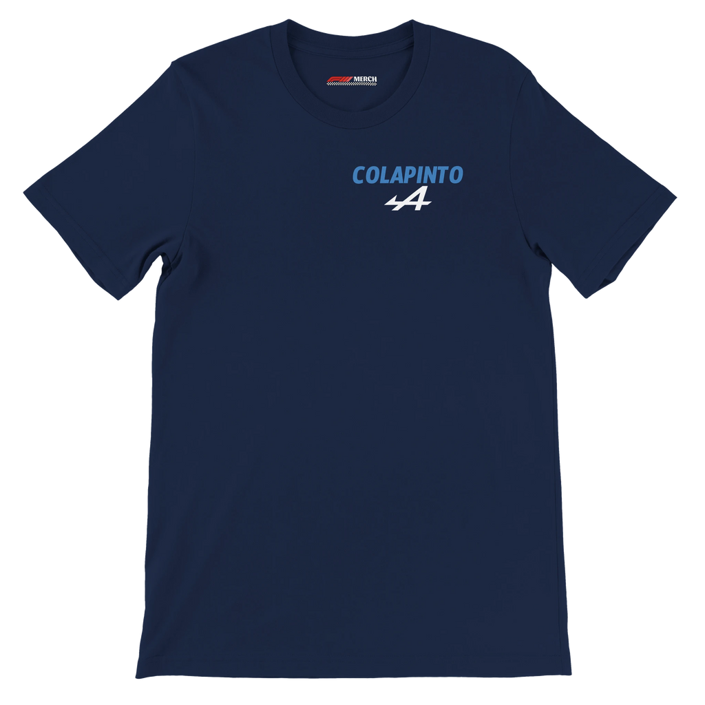 f111 merch navy color t-shirt2 with franco-colapinto branding.