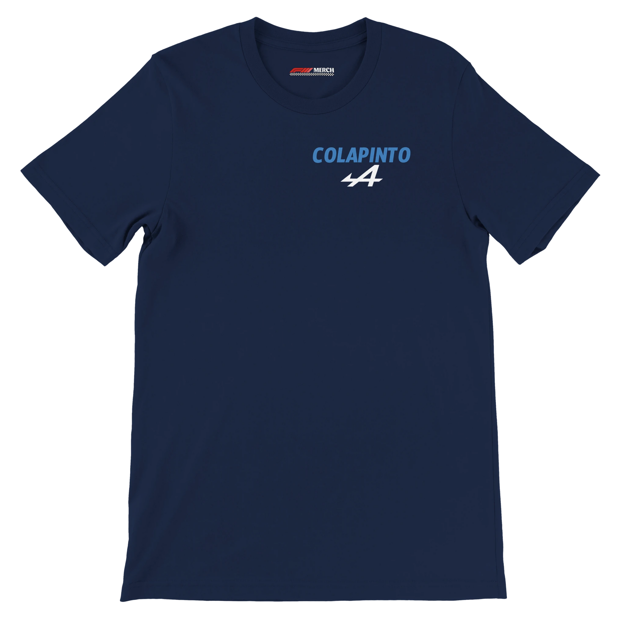 f111 merch navy color t-shirt2 with franco-colapinto branding.