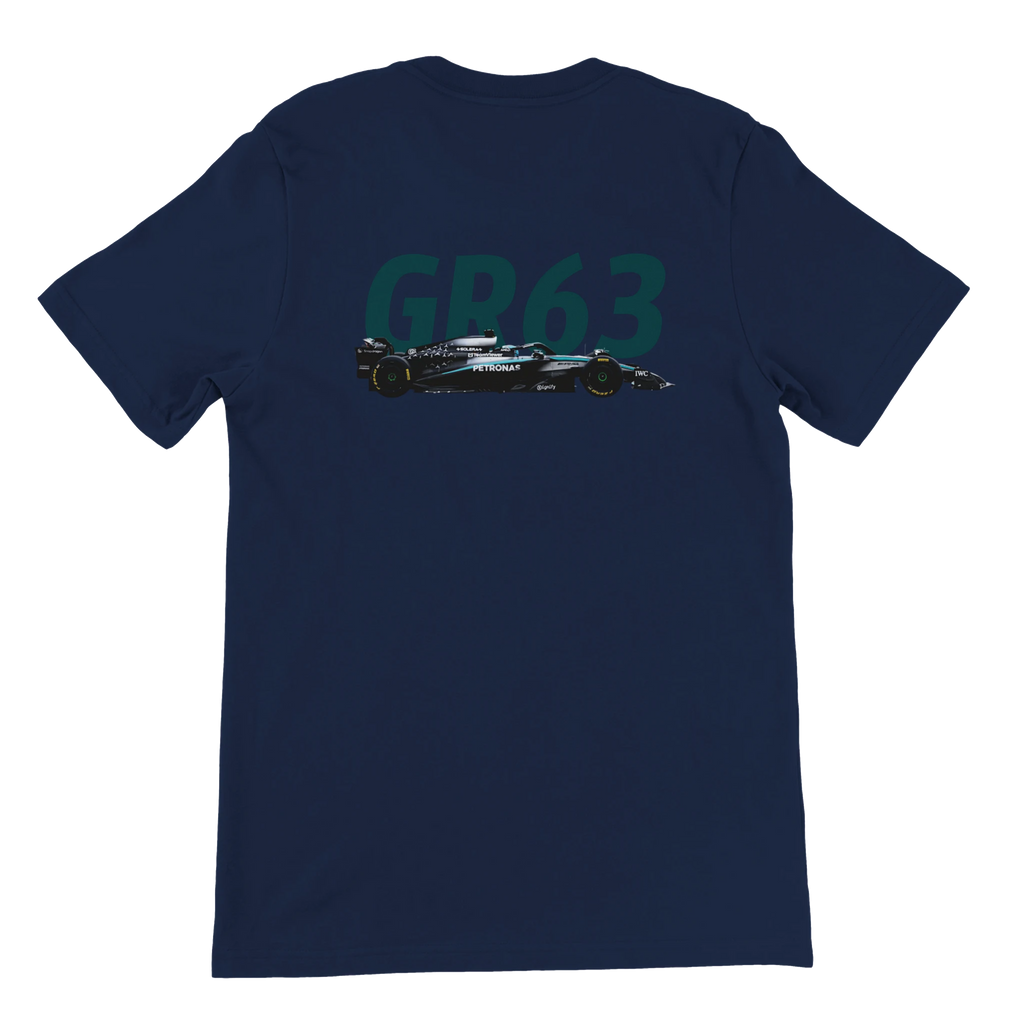 f111 merch navy color t-shirt2 with george-russell branding.