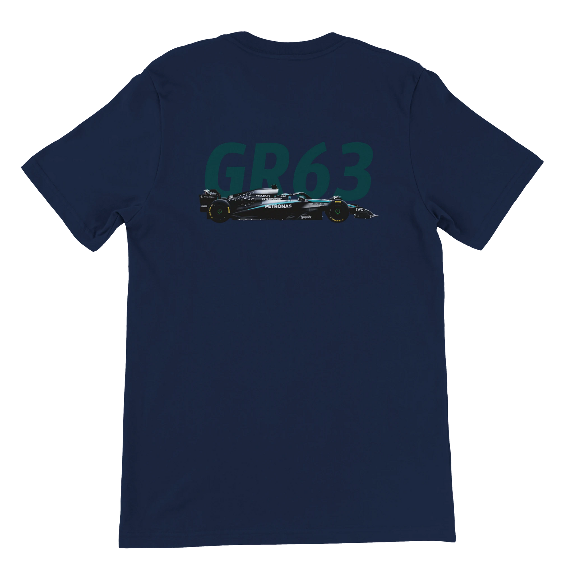 f111 merch navy color t-shirt2 with george-russell branding.