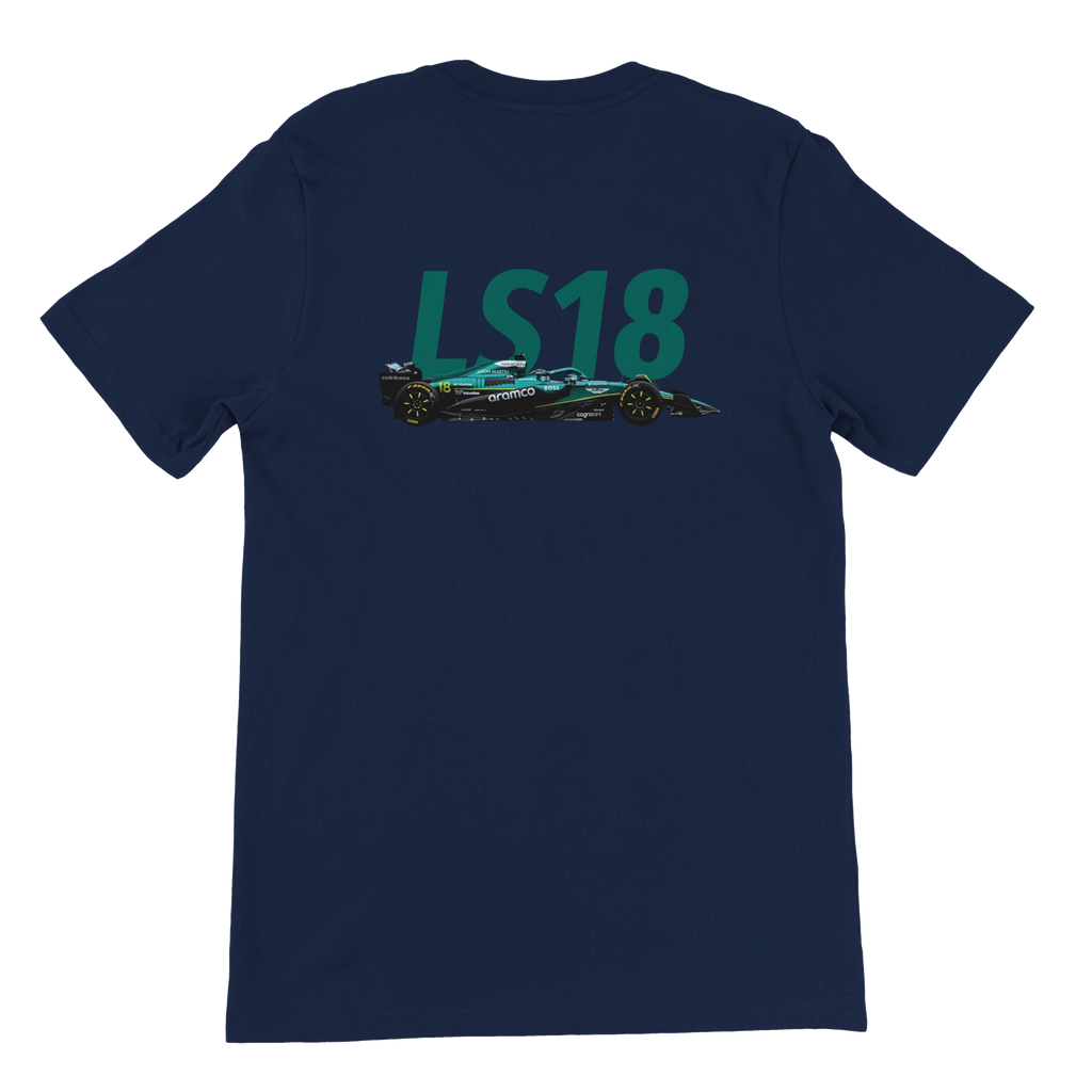 f111 merch navy color t-shirt2 with lance-stroll branding.