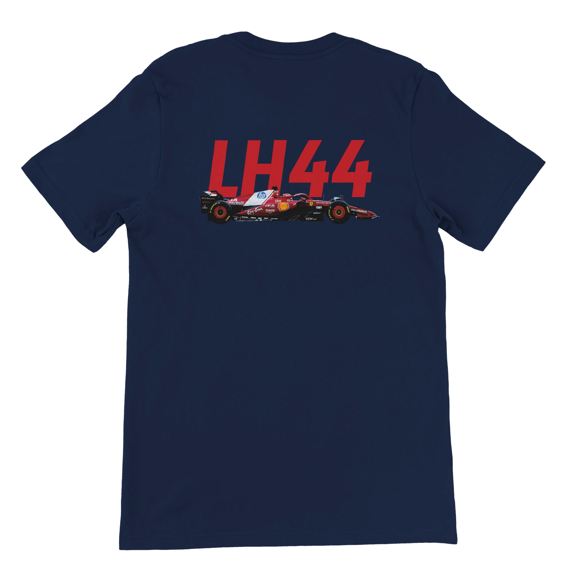 f111 merch navy color t-shirt2 with lewis-hamilton branding.
