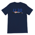 f111 merch navy color t-shirt2 with liam-lawson branding.