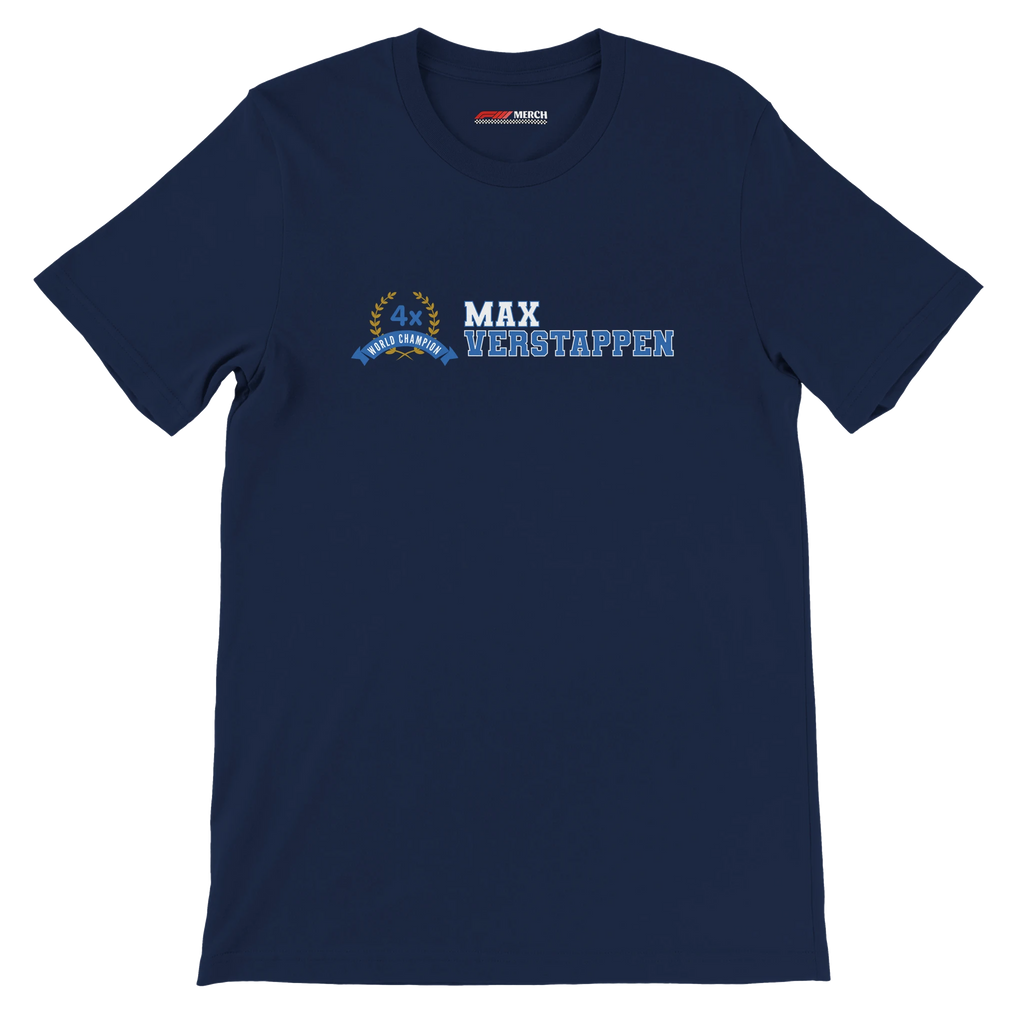 f111 merch navy color t-shirt2 with max-verstappen branding.