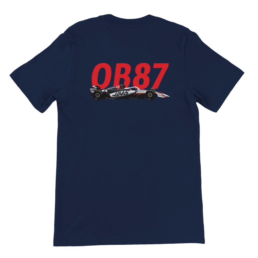 f111 merch navy color t-shirt2 with oliver-bearman branding.