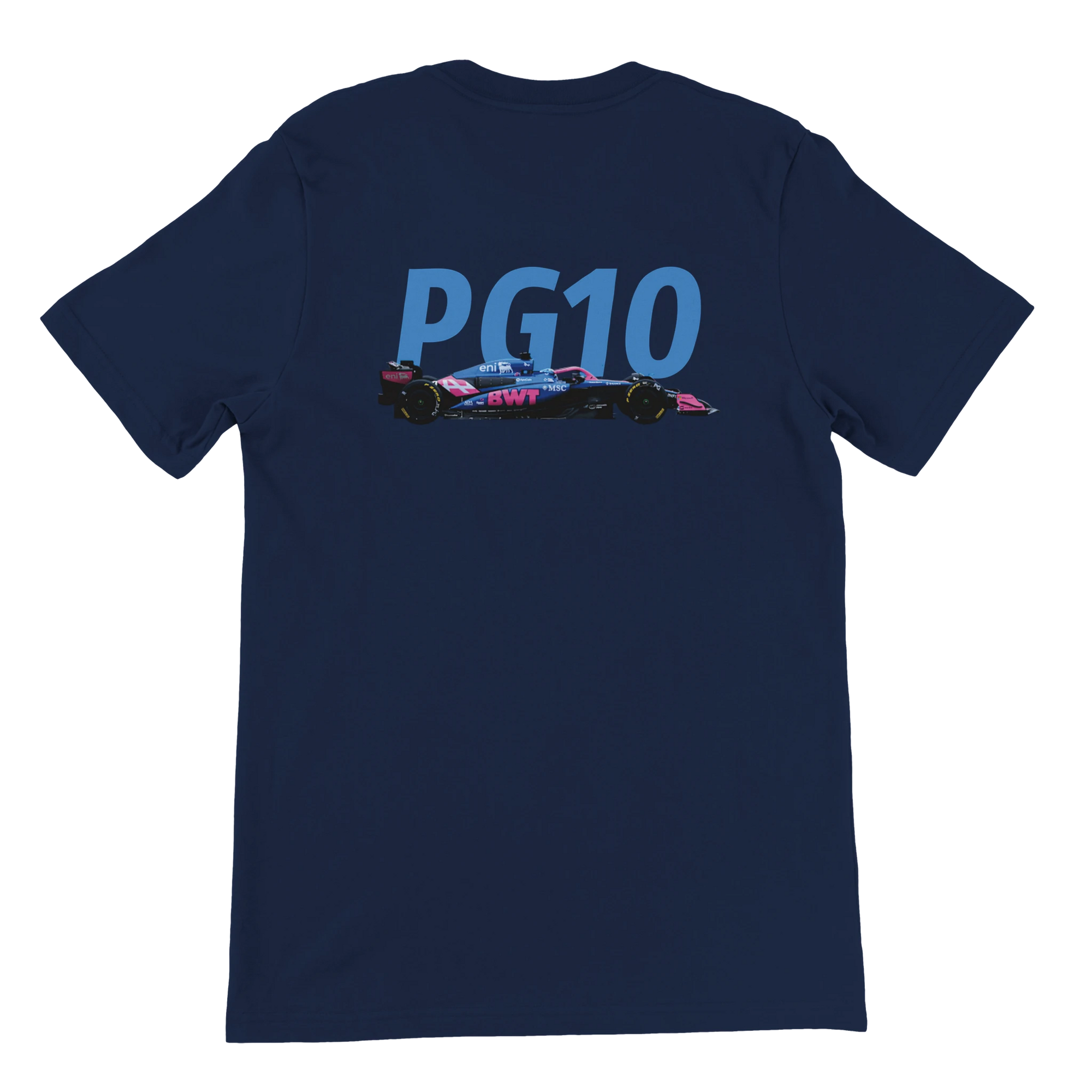 f111 merch navy color t-shirt2 with pierre-gasly branding.