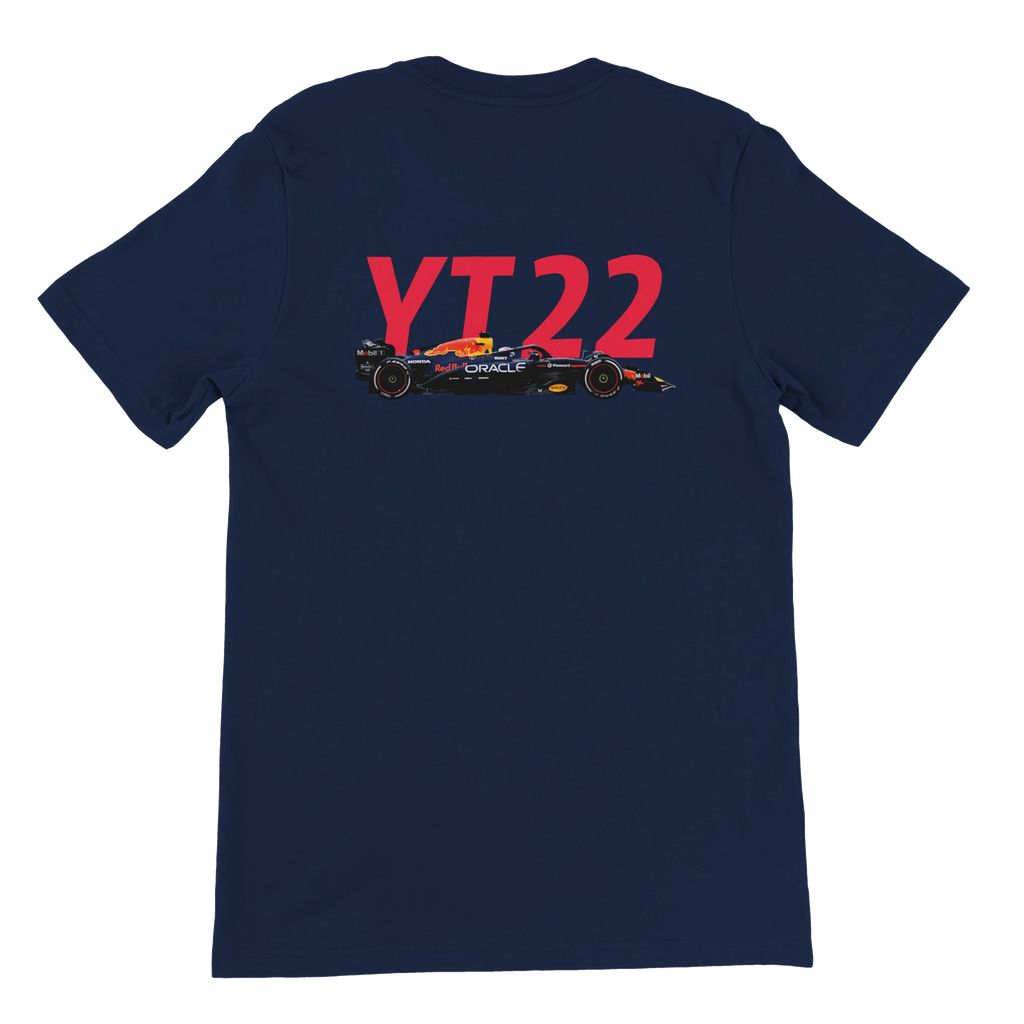 f111 merch navy color t-shirt2 with yuki-tsunoda branding.