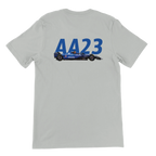 f111 merch silver color t-shirt2 with alex-albon branding.