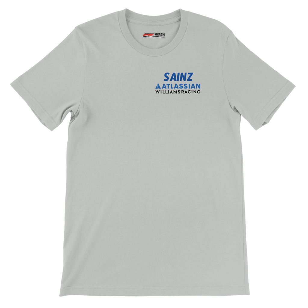 f111 merch silver color t-shirt2 with carlos-sainz branding.