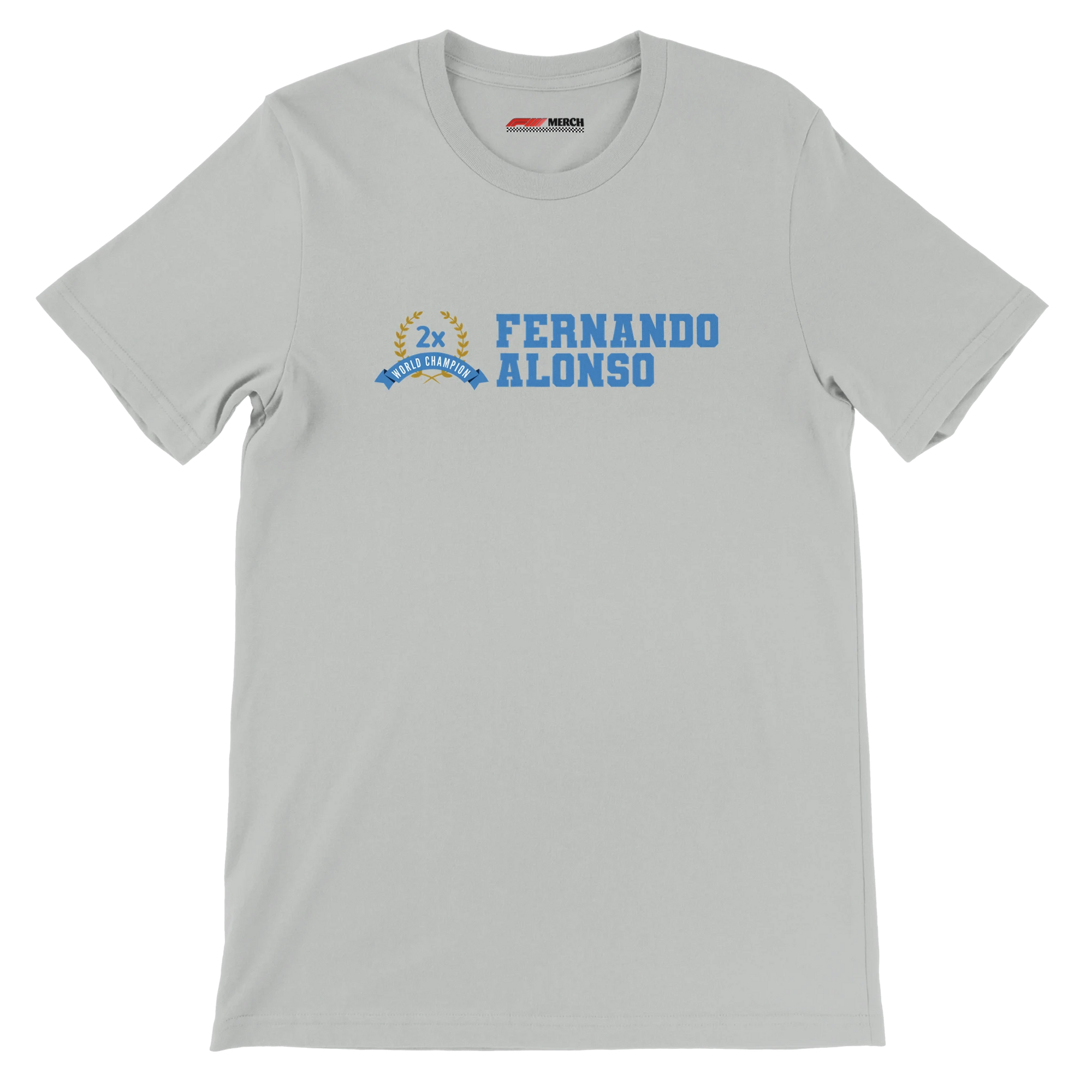 f111 merch silver color t-shirt2 with fernando-alonso branding.