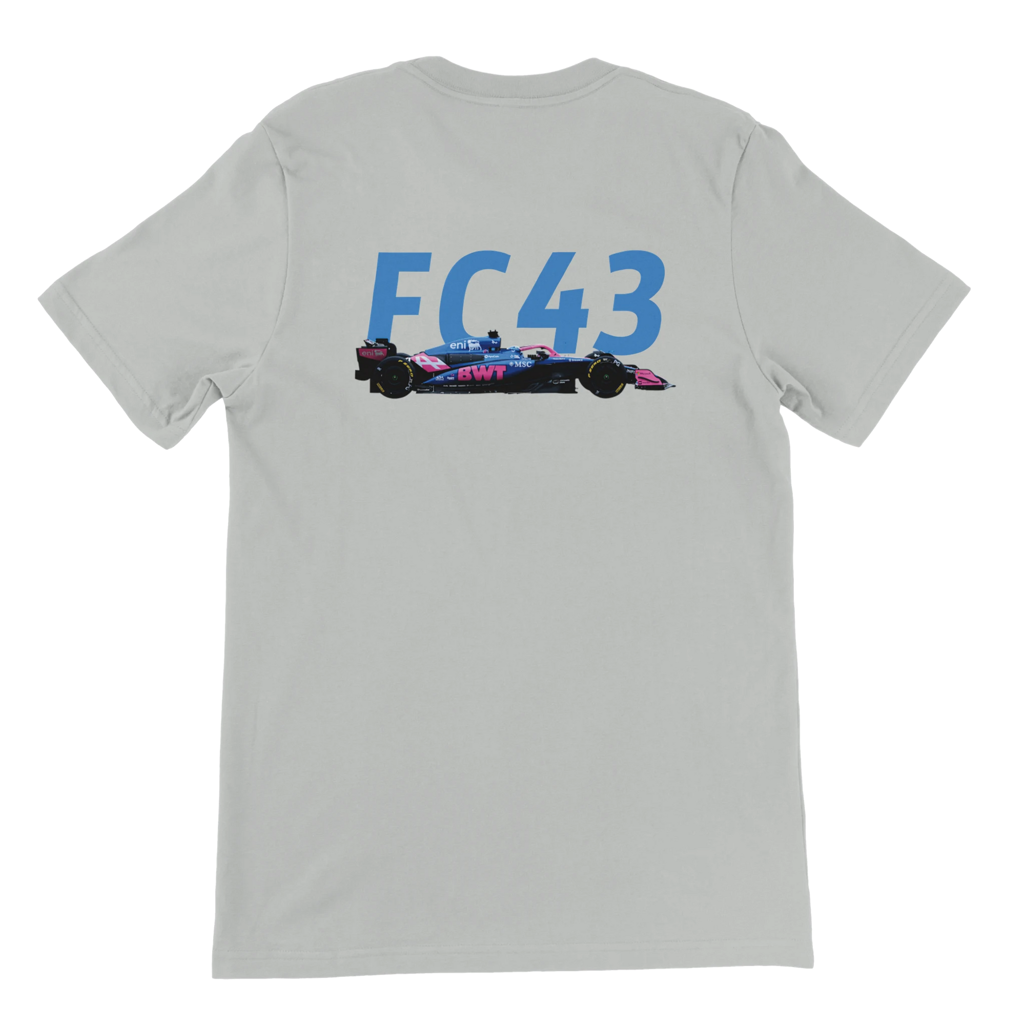 f111 merch silver color t-shirt2 with franco-colapinto branding.