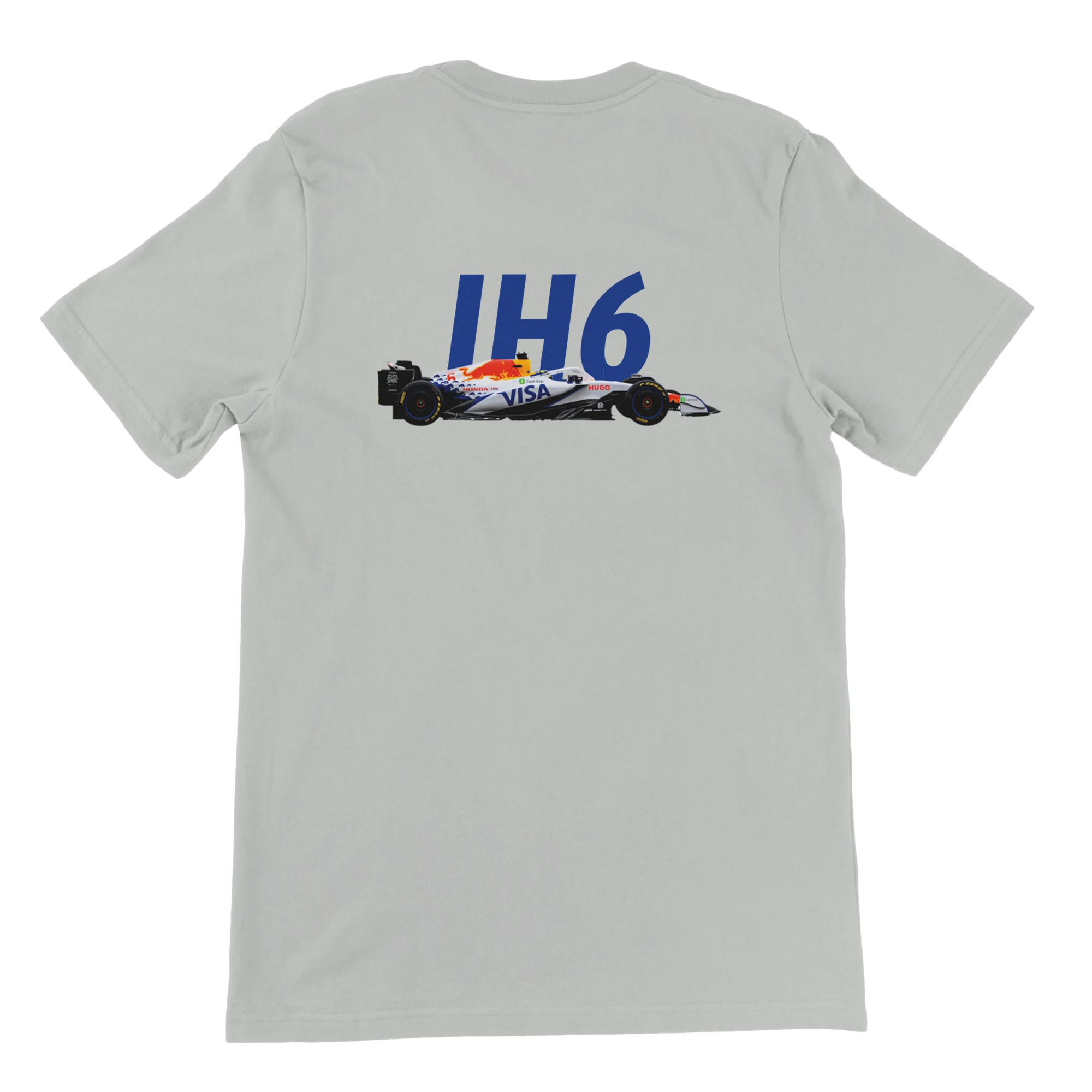 f111 merch silver color t-shirt2 with isack-hadjar branding.