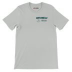 f111 merch silver color t-shirt2 with kimi-antonelli branding.