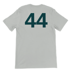 f111 merch silver color t-shirt2 with lewis-hamilton branding.