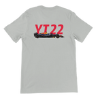 f111 merch silver color t-shirt2 with yuki-tsunoda branding.