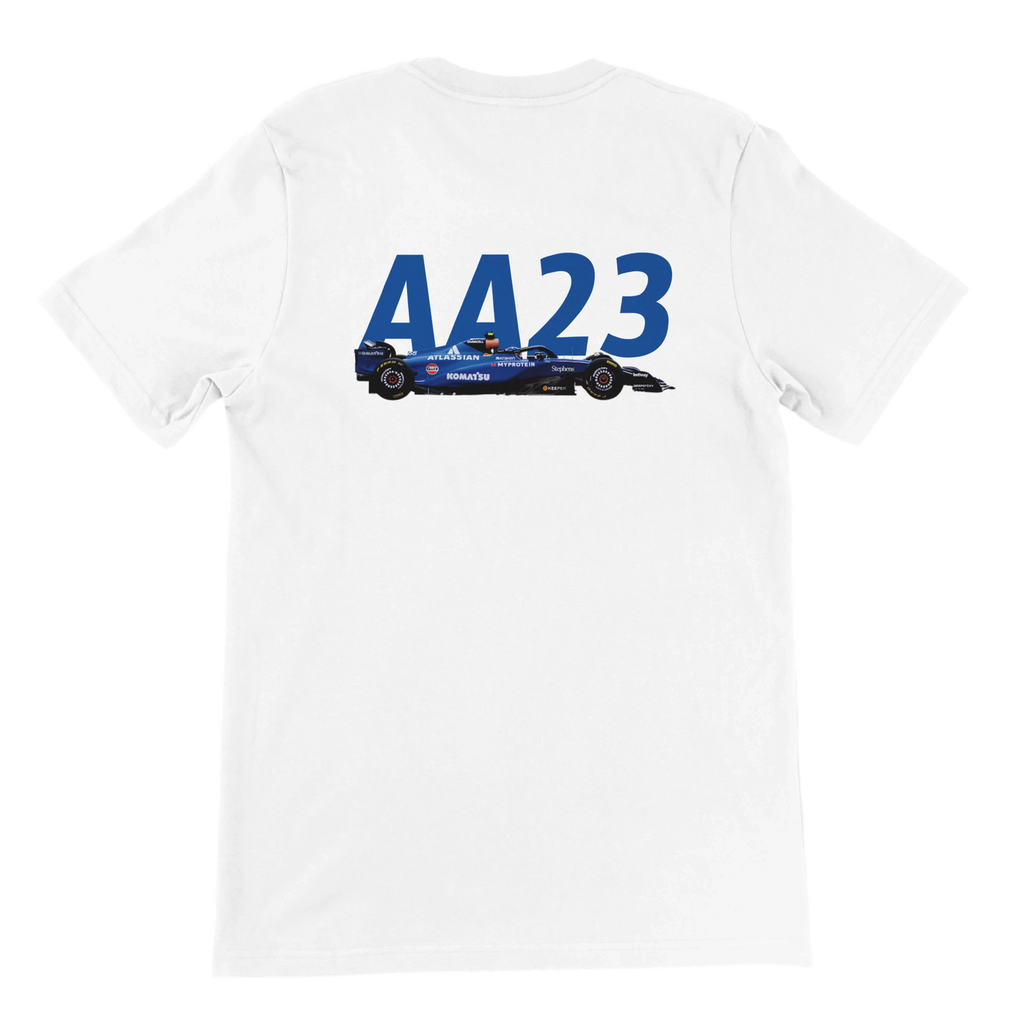 f111 merch white color t-shirt2 with alex-albon branding.