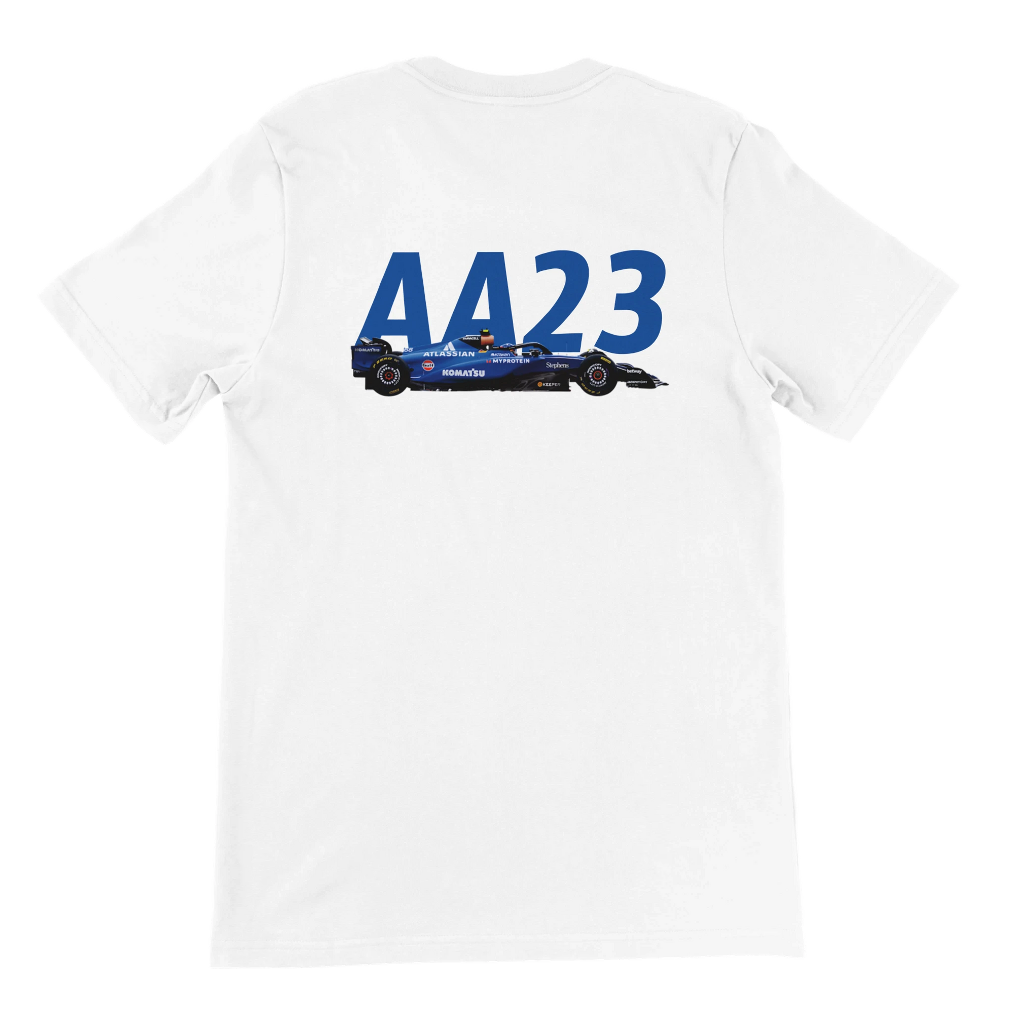 f111 merch white color t-shirt2 with alex-albon branding.