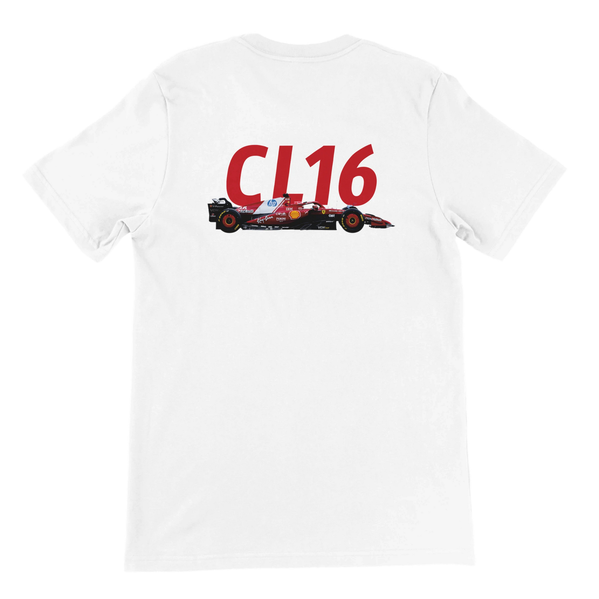 f111 merch white color t-shirt2 with charles-leclerc branding.