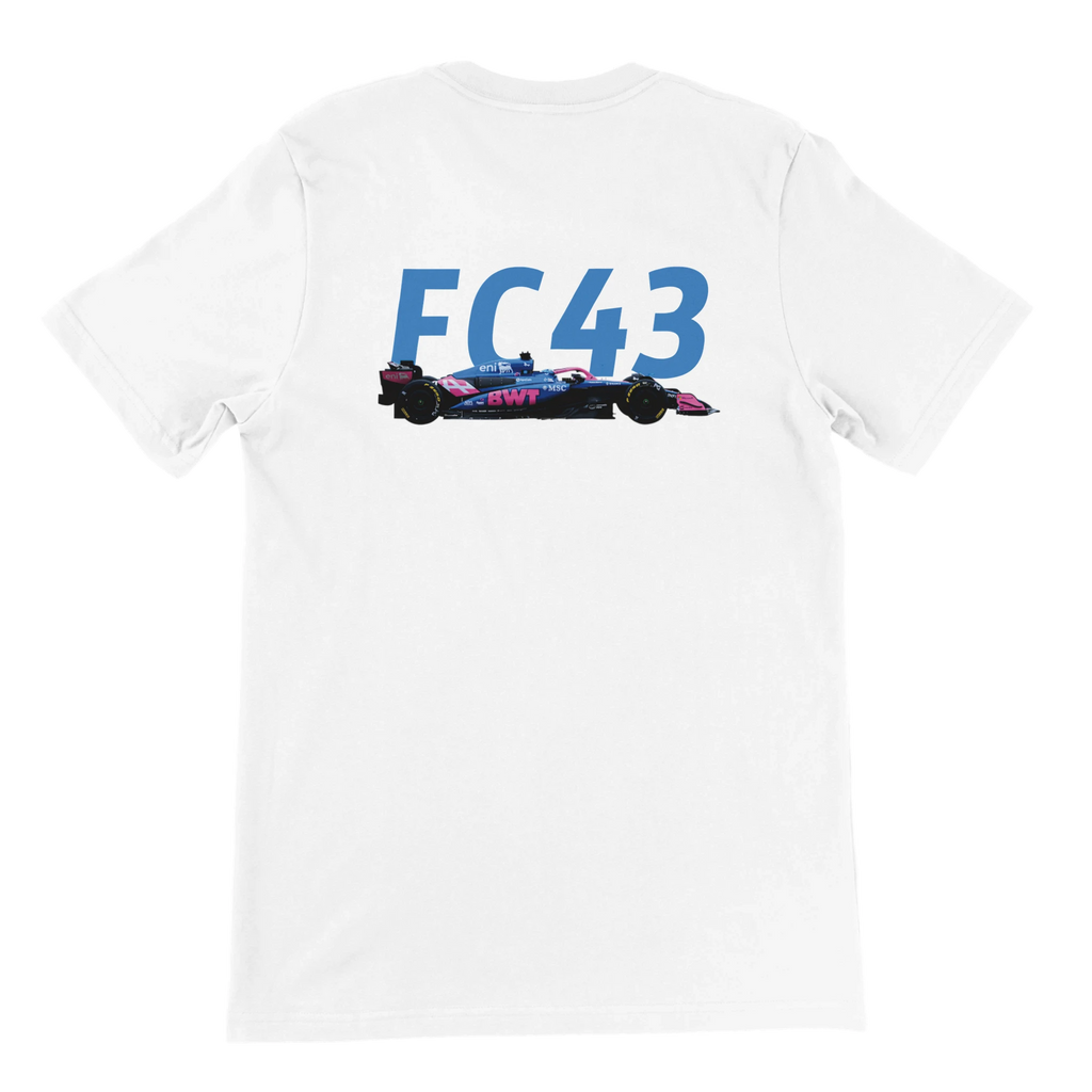 f111 merch white color t-shirt2 with franco-colapinto branding.