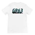 f111 merch white color t-shirt2 with george-russell branding.
