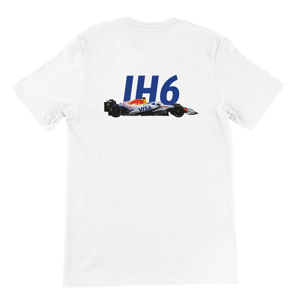 f111 merch white color t-shirt2 with isack-hadjar branding.