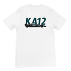f111 merch white color t-shirt2 with kimi-antonelli branding.