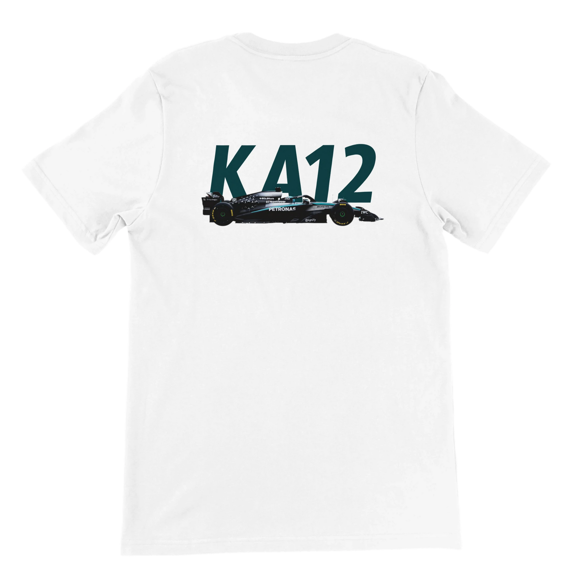 f111 merch white color t-shirt2 with kimi-antonelli branding.