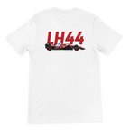 f111 merch white color t-shirt2 with lewis-hamilton branding.