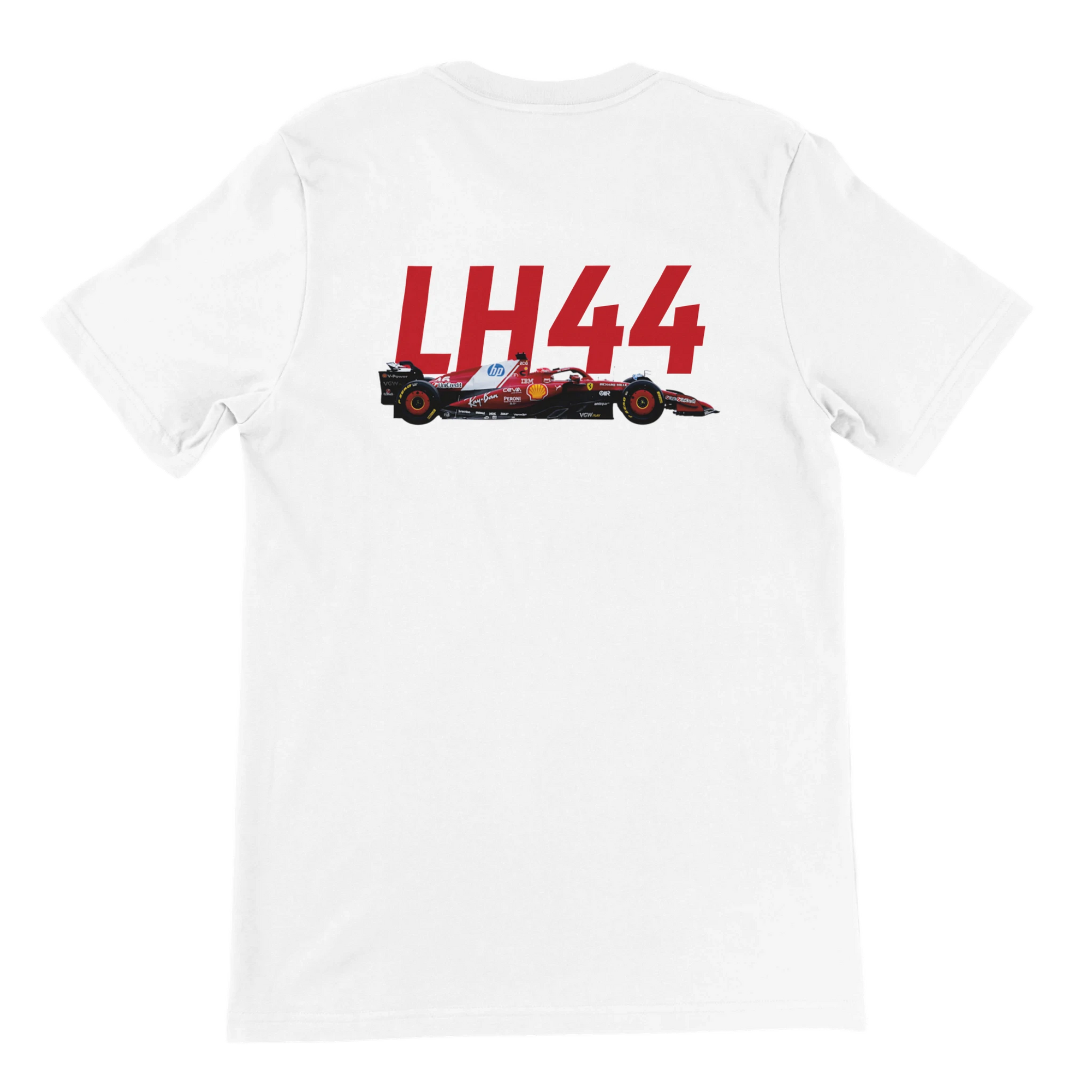 f111 merch white color t-shirt2 with lewis-hamilton branding.