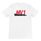 f111 merch white color t-shirt2 with max-verstappen branding.