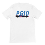f111 merch white color t-shirt2 with pierre-gasly branding.