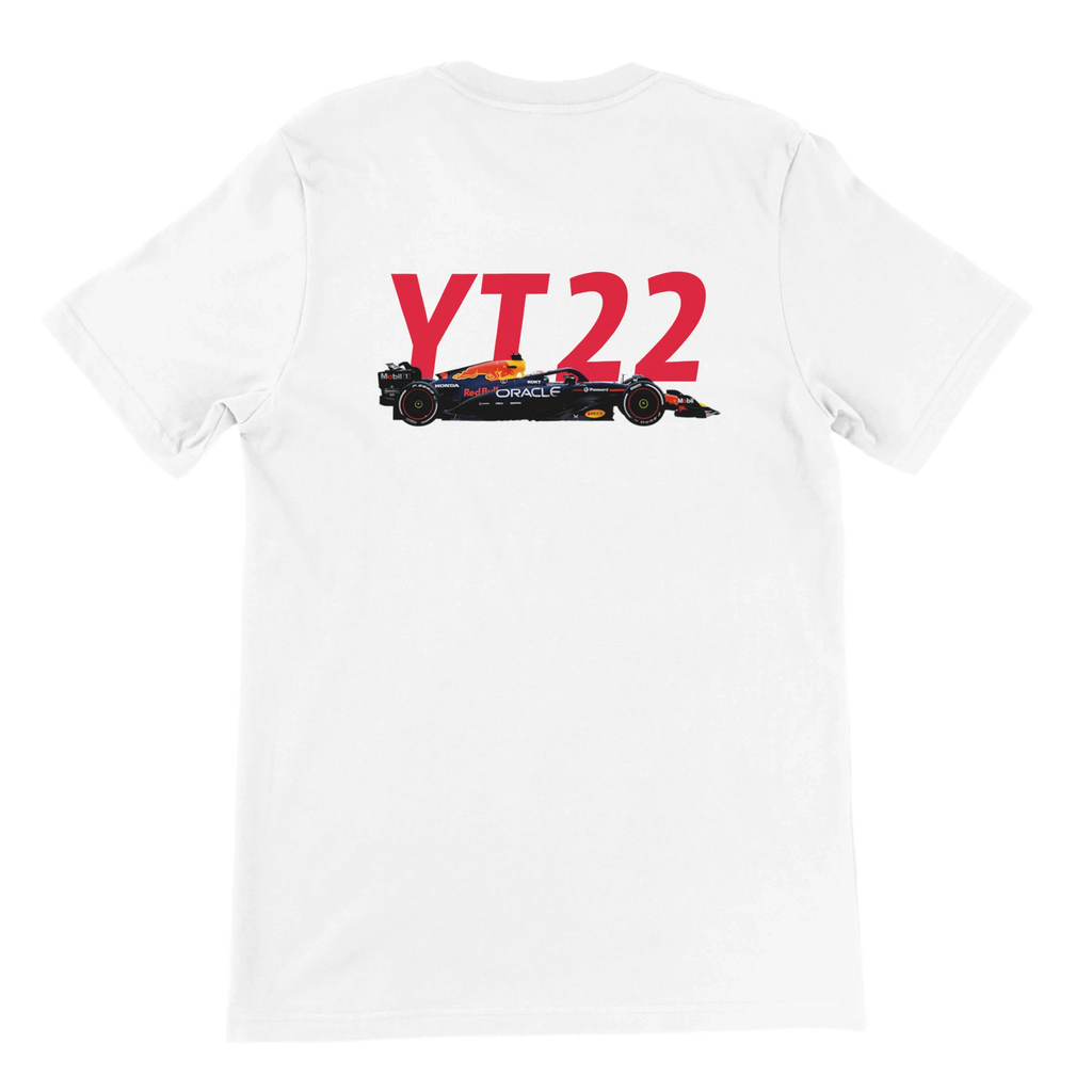 f111 merch white color t-shirt2 with yuki-tsunoda branding.