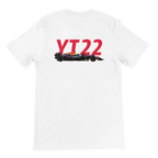 f111 merch white color t-shirt2 with yuki-tsunoda branding.