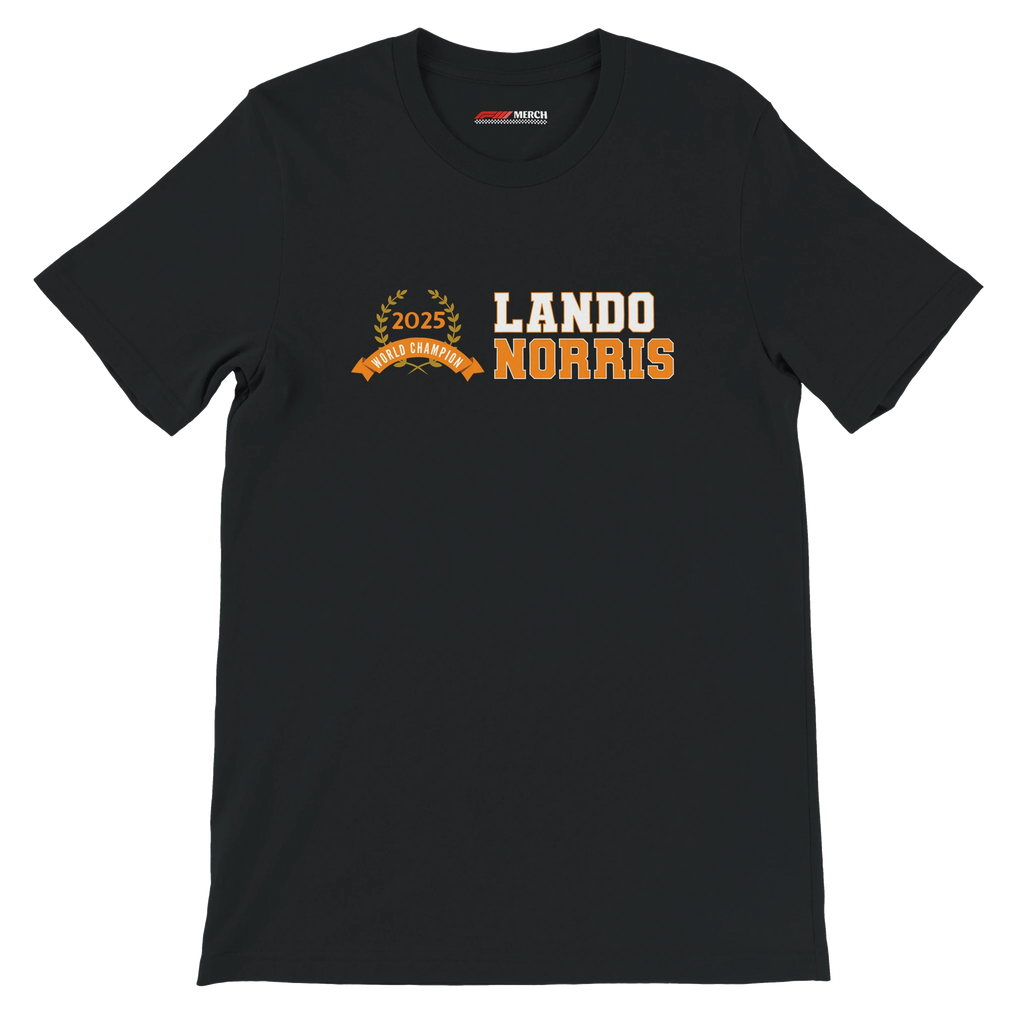 f111 merch black color t-shirt3 with lando-norris branding.