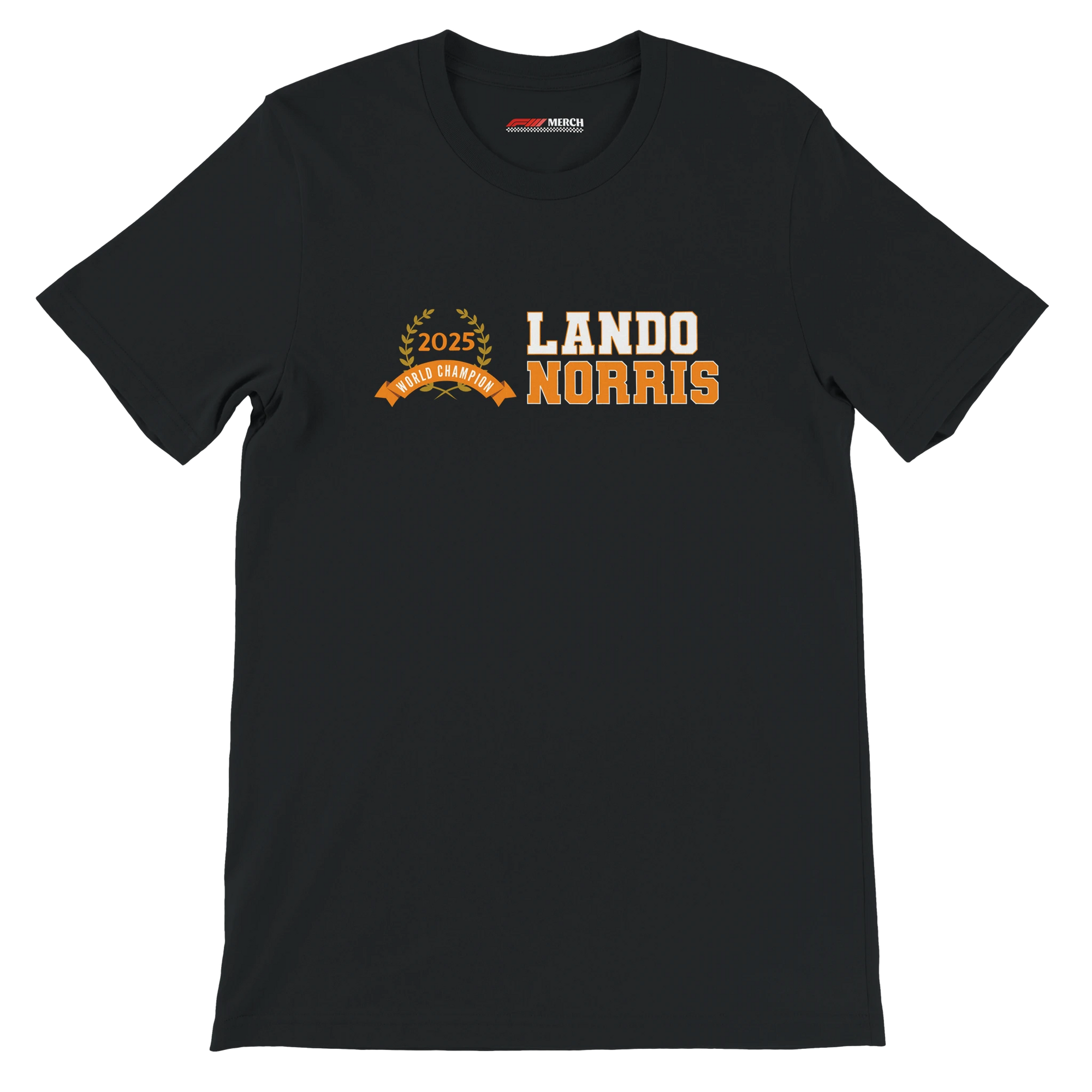 f111 merch black color t-shirt3 with lando-norris branding.