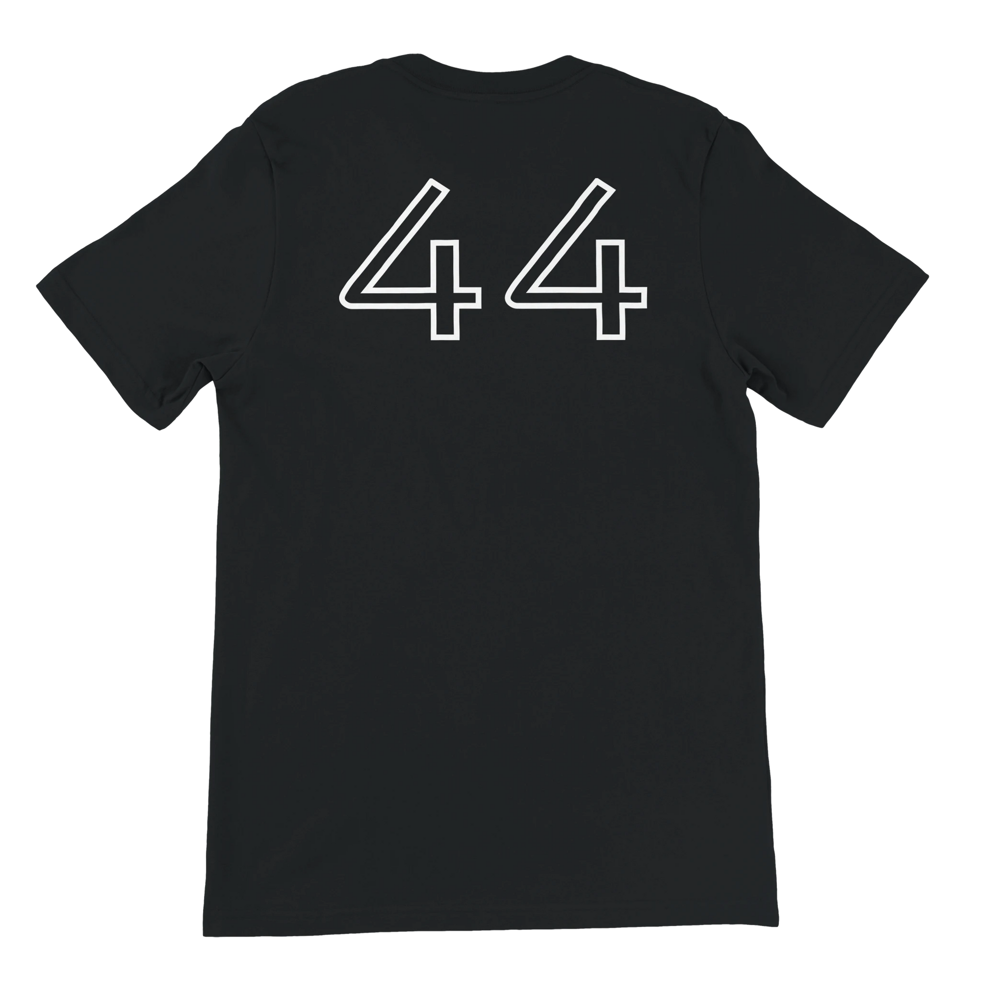 f111 merch black color t-shirt3 with lewis-hamilton branding.