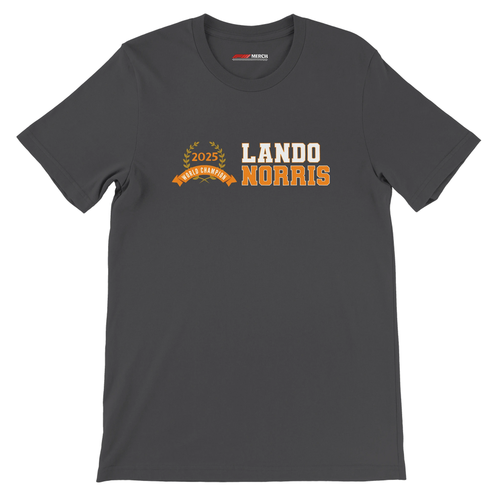 f111 merch dark-grey color t-shirt3 with lando-norris branding.