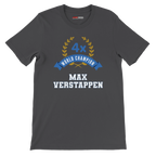 f111 merch dark-grey color t-shirt3 with max-verstappen branding.