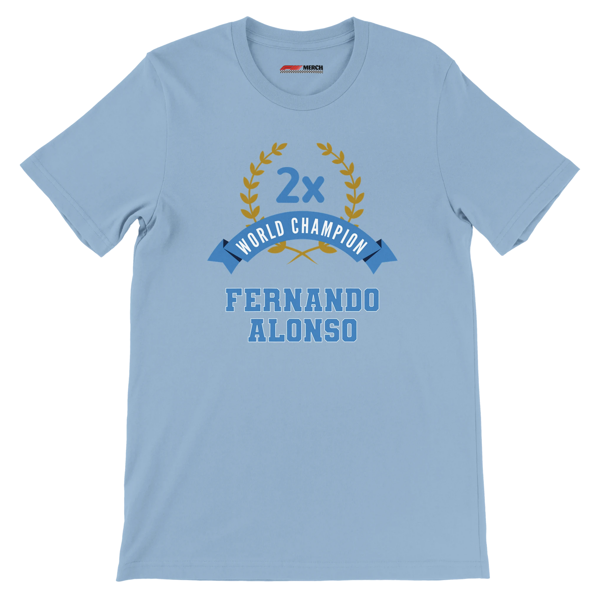f111 merch light-blue color t-shirt3 with fernando-alonso branding.