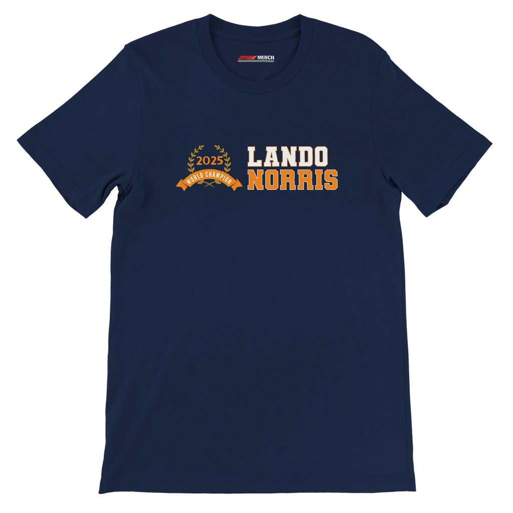 f111 merch navy color t-shirt3 with lando-norris branding.