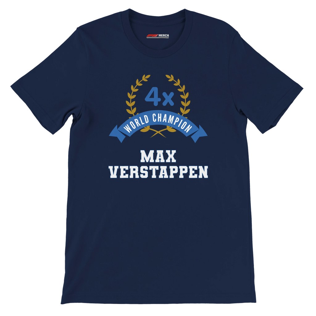 f111 merch navy color t-shirt3 with max-verstappen branding.