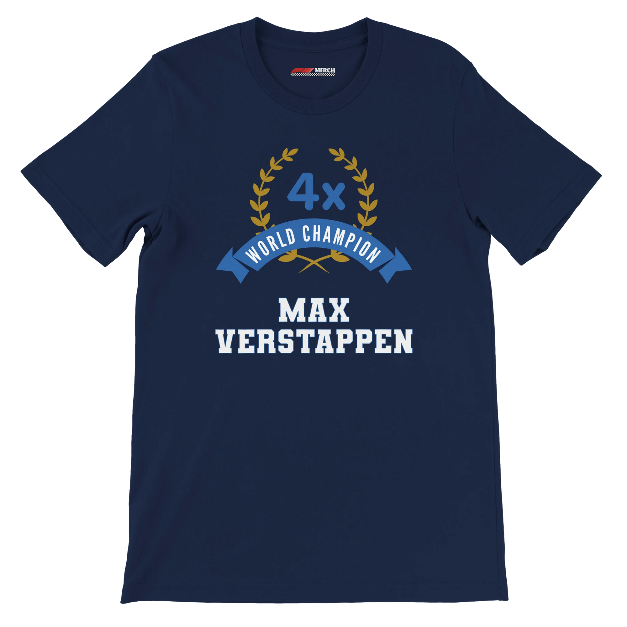 f111 merch navy color t-shirt3 with max-verstappen branding.