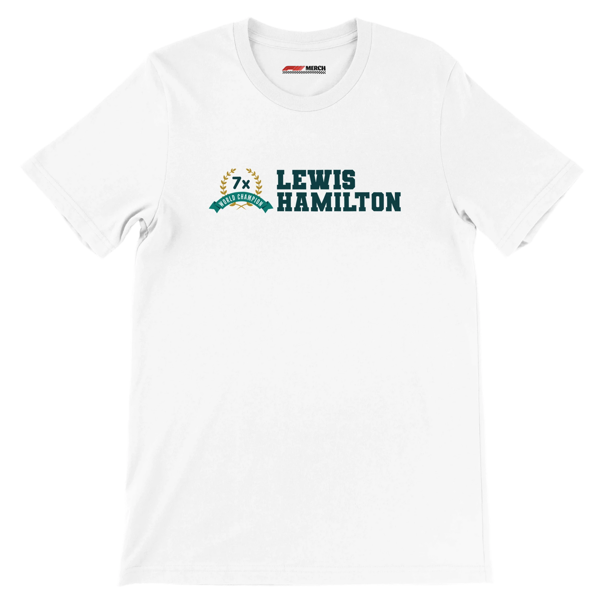 f111 merch white color t-shirt3 with lewis-hamilton branding.