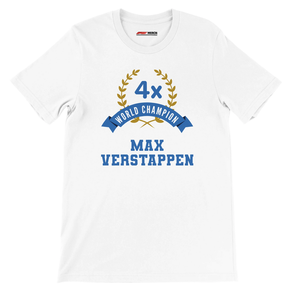 f111 merch white color t-shirt3 with max-verstappen branding.