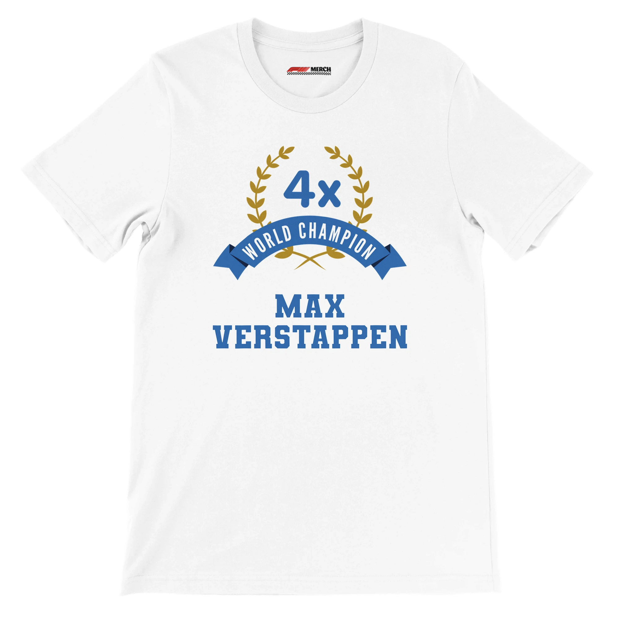 f111 merch white color t-shirt3 with max-verstappen branding.
