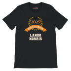 f111 merch black color t-shirt4 with lando-norris branding.