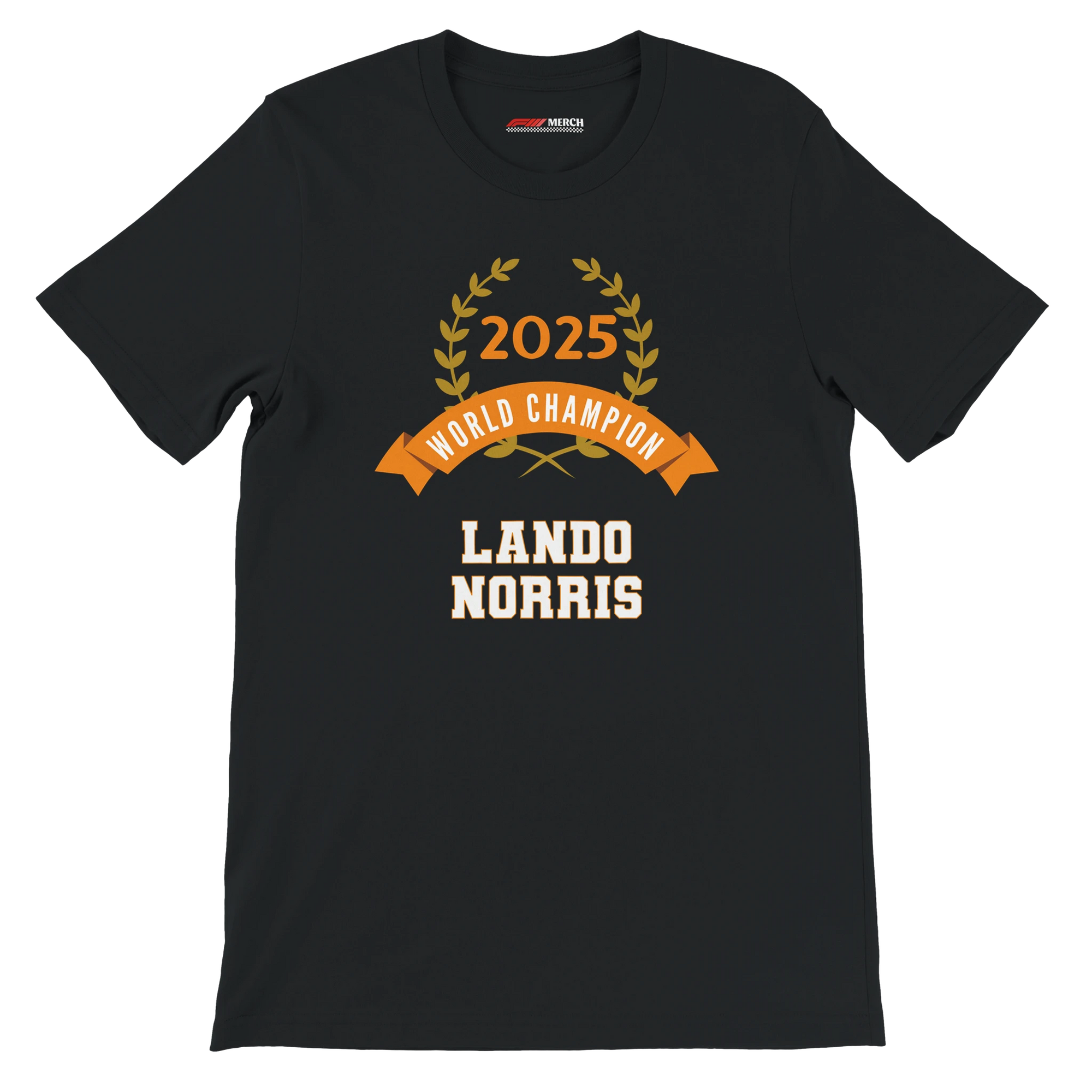 f111 merch black color t-shirt4 with lando-norris branding.