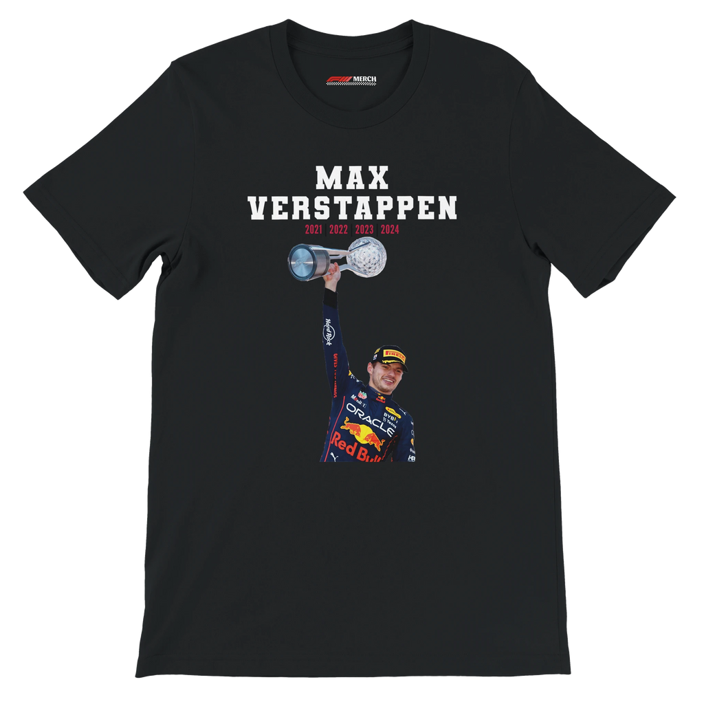 f111 merch black color t-shirt4 with max-verstappen branding.