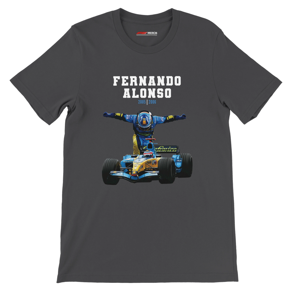f111 merch dark-grey color t-shirt4 with fernando-alonso branding.