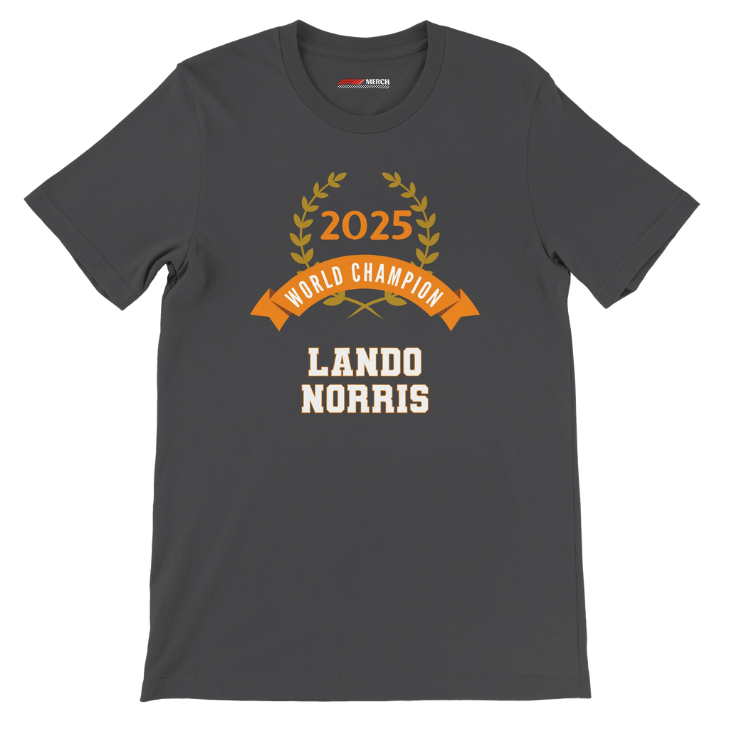 f111 merch dark-grey color t-shirt4 with lando-norris branding.